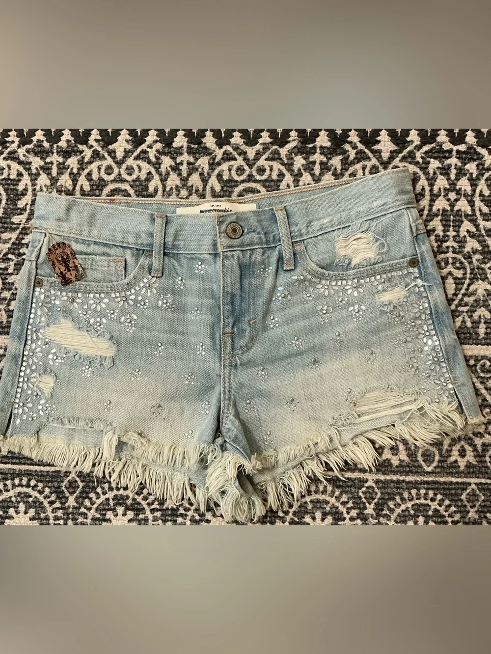 Light Blue Embellished Distressed Abercrombie Denim Shorts - sz0 Women